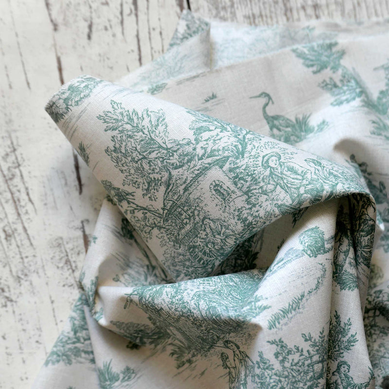 Green Cream Toile De Jouy Cotton Fabric Cloth House Cloth House green-cream-toile-de-jouy-cotton-fabric-cloth-house-cloth-house