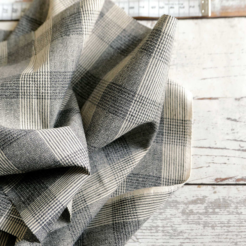 Beige & Grey Checked Cotton Fabric | Cloth House • Cloth House