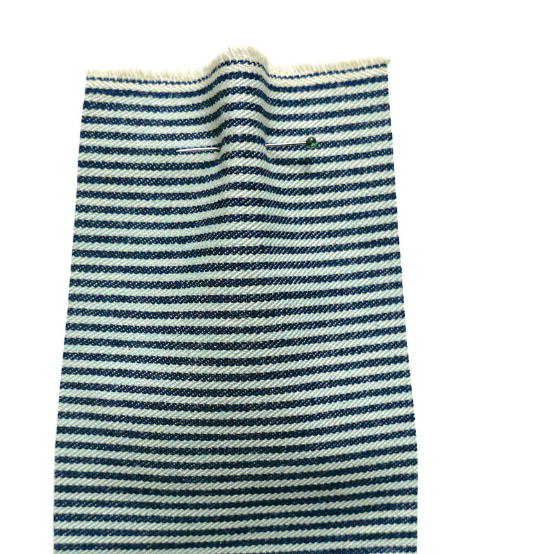 Blue & Cream Striped Denim Fabric | Cloth House • Cloth House