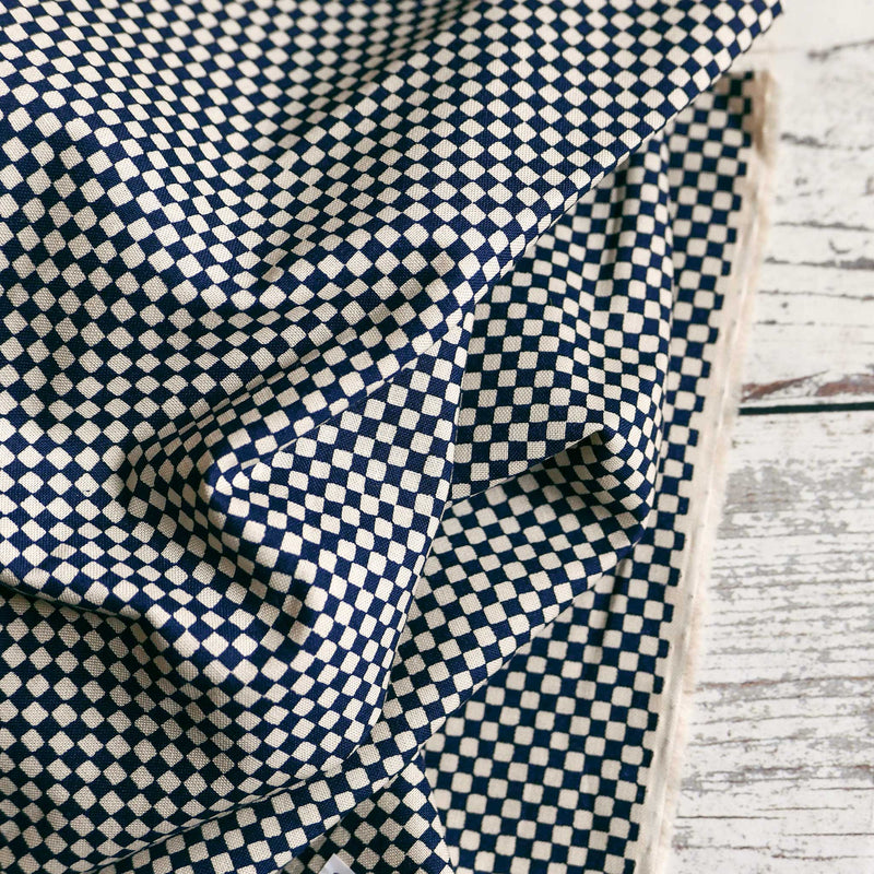 Checkboard Cloth Work Navy & Cream Checkerboard Print Cotton Fabric | Cloth House • Cloth House