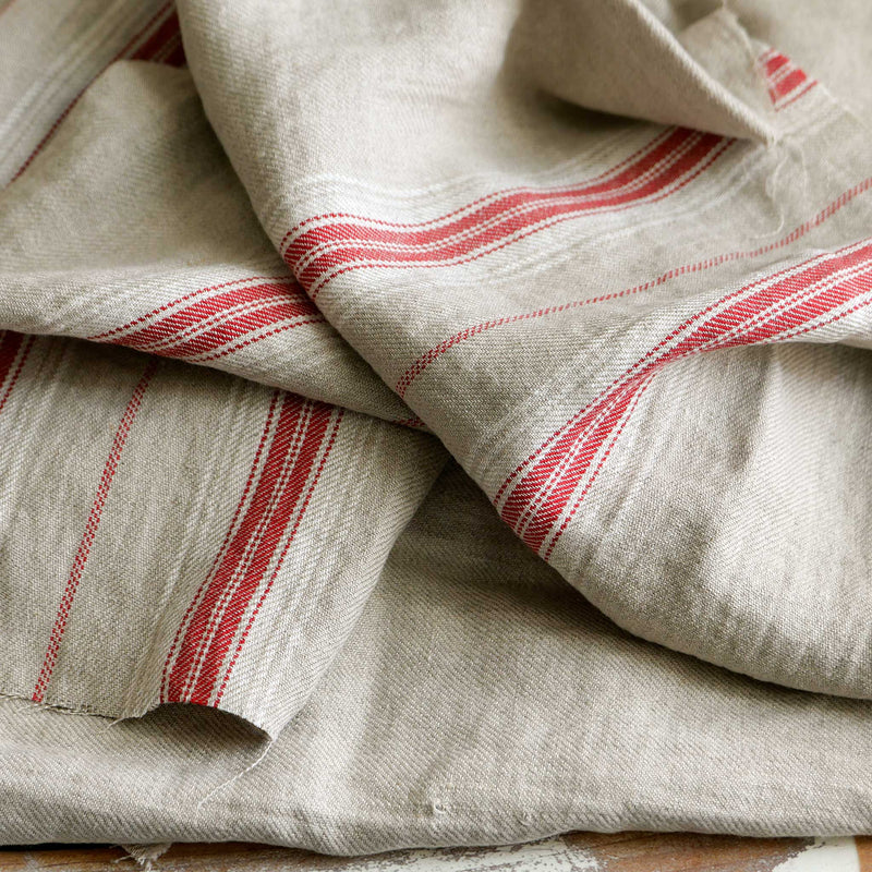 Red Linen Distressed Natural & Red Stripe Linen Fabric | Cloth House • Cloth House