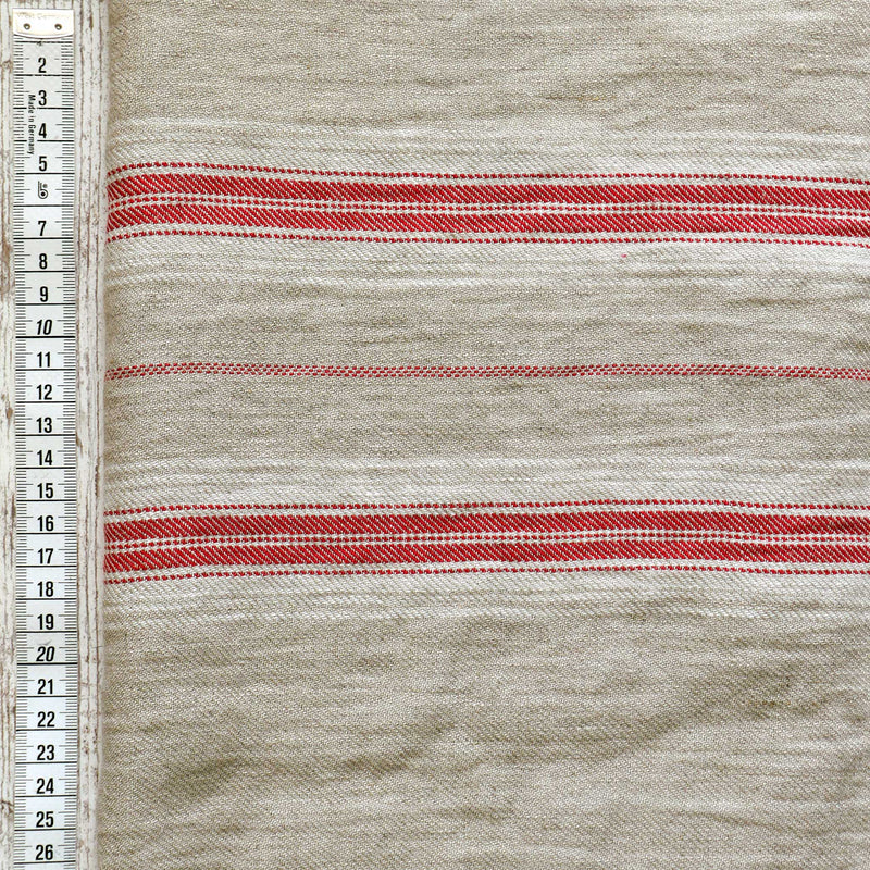 Red Linen Distressed Natural & Red Stripe Linen Fabric | Cloth House • Cloth House