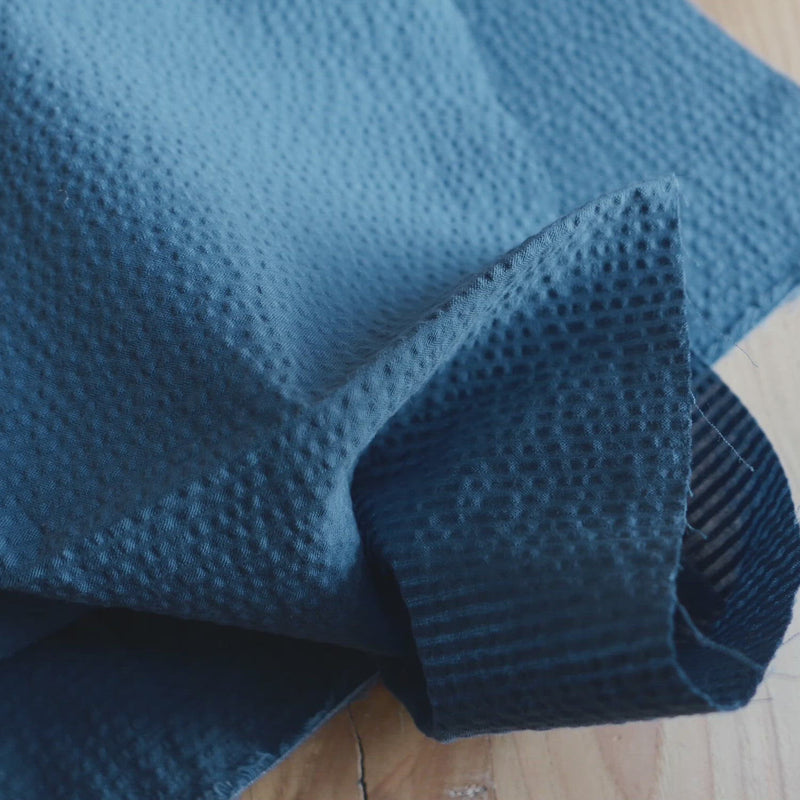 Blue seersucker fabric.