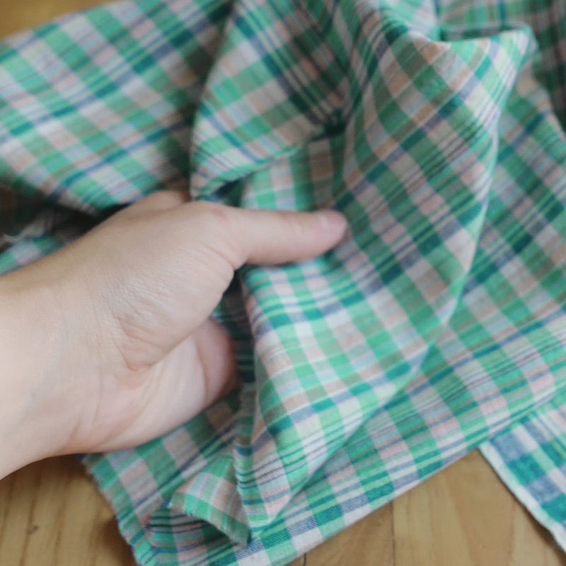 Green & Cream Checked Cotton Fabric | Cloth House • Cloth House