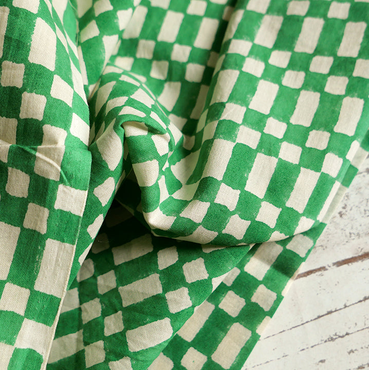 Checkboard Cloth Work Cream & Green Checkerboard Cotton Fabric | Cloth House • Cloth House