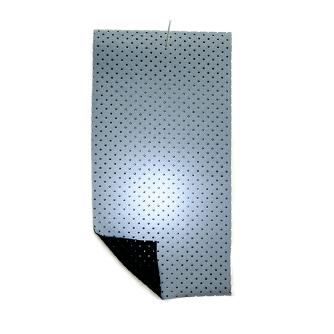 Grey perforated fabric with a reflective spot.