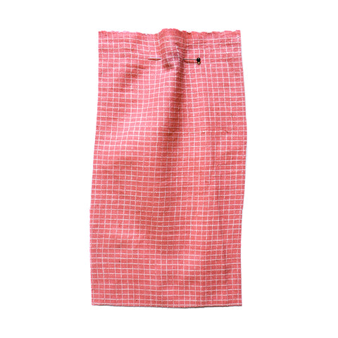 Pink cotton fabric with a woven white grid check.