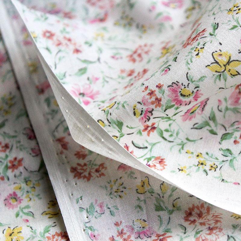 Beige Floral Cotton Lawn Fabric