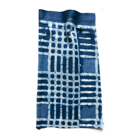 Blue cotton with a white, checked rake pattern.