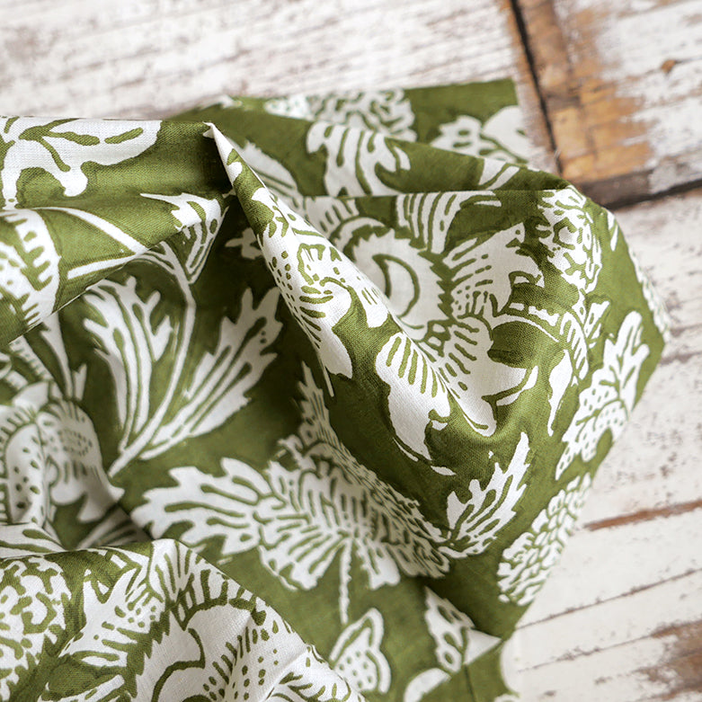 Mathi Green Green & White Floral Cotton Fabric | Cloth House • Cloth House
