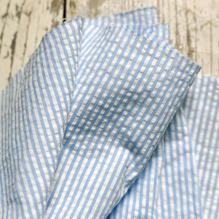 Blue & White Stripe Seersucker Cotton Fabric