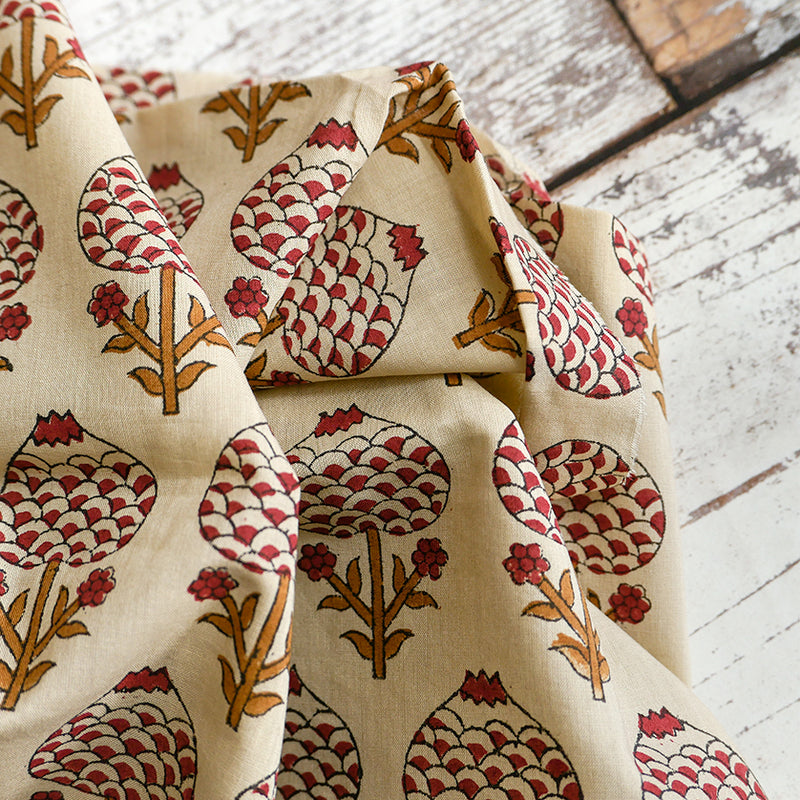 Cream Red Pomegranate Print Cotton Fabric Cloth House Cloth