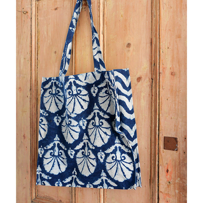 Indigo Blue Block Print Cotton Tote Bag