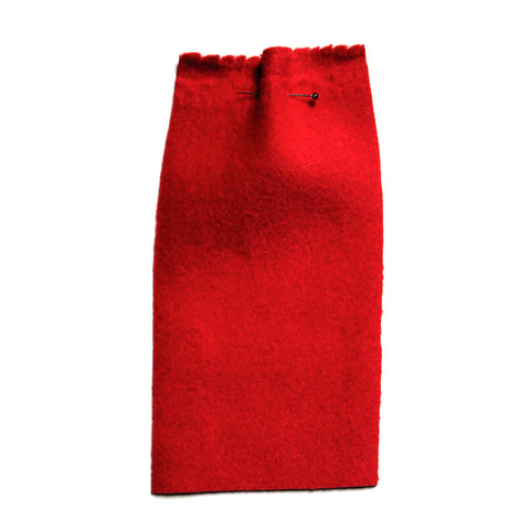 A swatch of bright red wool fabric