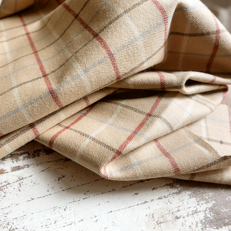 Beige Check Cotton Flannel Fabric Cloth House Cloth House